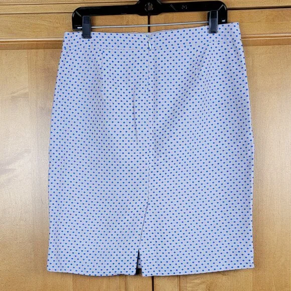 J. Crew Pale Lavender Gray and Royal Blue Polka Dot Pencil Skirt - 8 - Picture 2 of 8